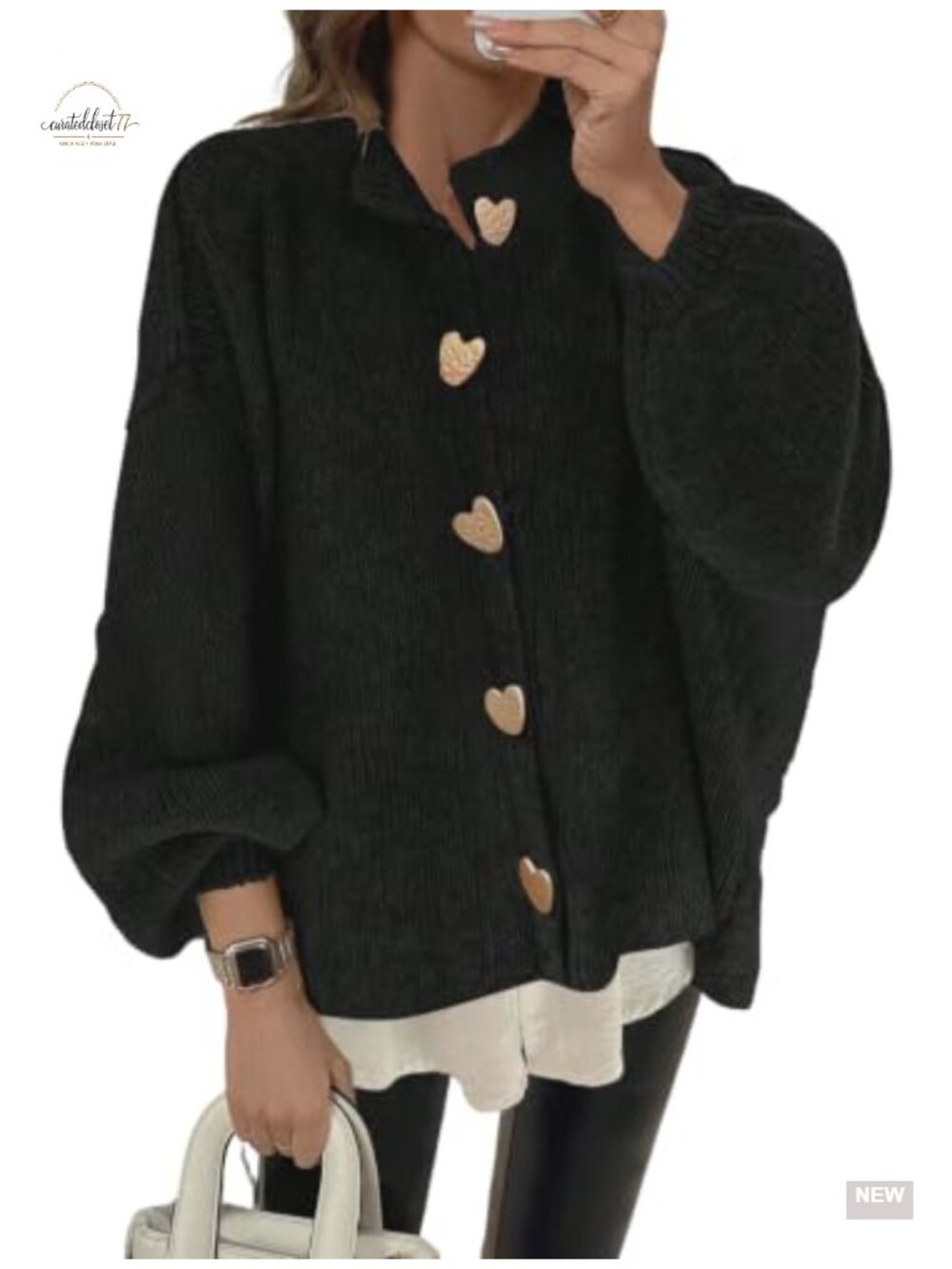 Oversized Chunky Knit Cardigan Lantern Sleeve Button Up Sweater